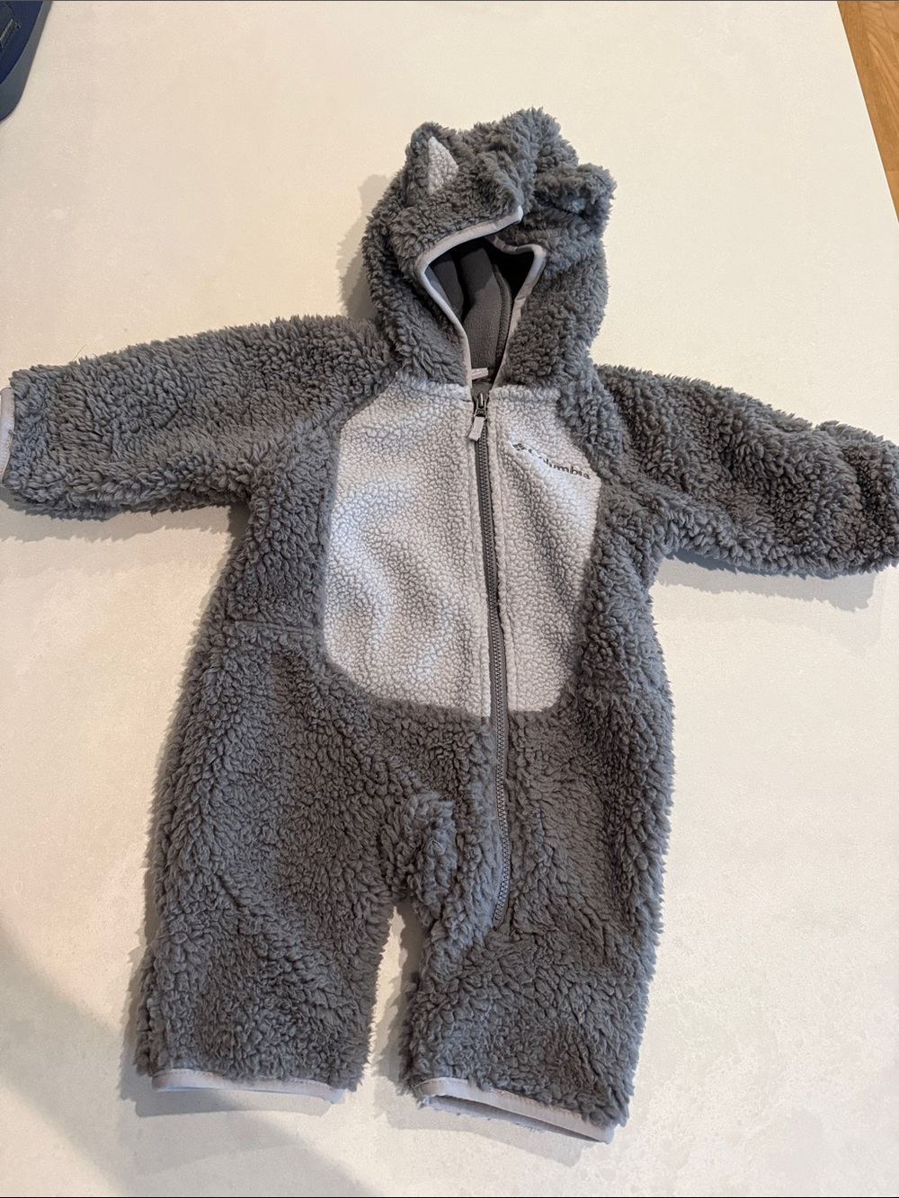 Columbia Cozy Grey Sherpa Baby One-Piece Romper with Hood